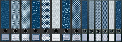 14er Set breite & schmale Ordnerrücken Pattern Blau Muster File Art Ordner Etiketten 2207 2208 2211 von File Art