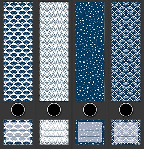 4er Set breite Ordnerrücken Blue Pattern Muster Blau File Art Ordner Etiketten Deko 2208, AJ2201 von File Art