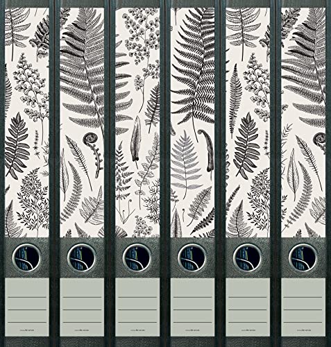6er Set schmale Ordnerrücken Fens Farne Pflanze Blatt File Art Ordner Etiketten Deko 2209 von File Art