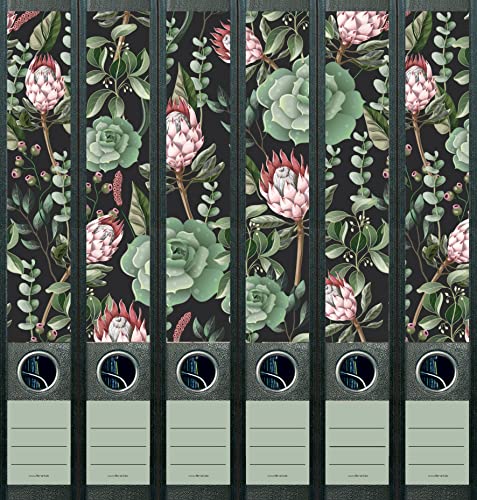 6er Set schmale Ordnerrücken Sukkulenten Pflanze Pattern File Art Ordner Etiketten Deko 2210, (AJ2201) von File Art