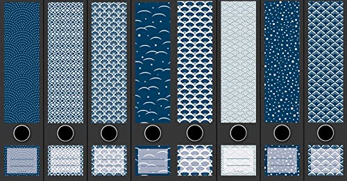8er Set breite Ordnerrücken Blue Pattern Muster Blau File Art Ordner Etiketten Deko 2207 2208, (AJ2201) von File Art