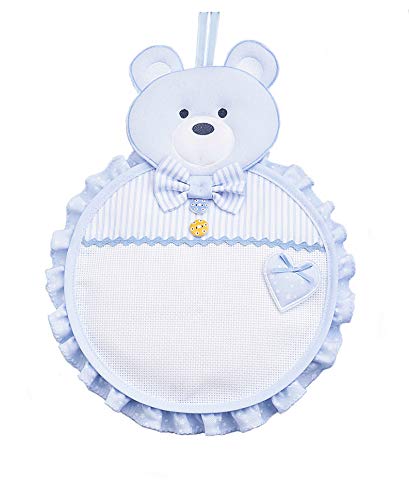 Filet - Geburtsband aus Baumwolle in Form eines Teddybären, mit Aida-Leinwand zum Sticken, Cockade vor der Tür Ideal zum Aufhängen, um die Geburt Eines Babys Anzukündigen, Made in Italy, Farbe Himmel Filet - Geburtsband aus Baumwolle in Form eines Teddybären, mit Aida-Leinwand zum Sticken, Cockade vor der Tür Ideal zum Aufhängen, um die Geburt Eines Babys Anzukündigen, Made in Italy, Farbe Himmel von Filet