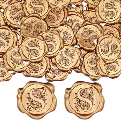Filhome 50 Stück Grüne Wachssiegel Selbstklebend mit A-Z Buchstaben, Vintage Dekoration für Hochzeit, Einladungen, Geschenke, Briefe (S) von Filhome