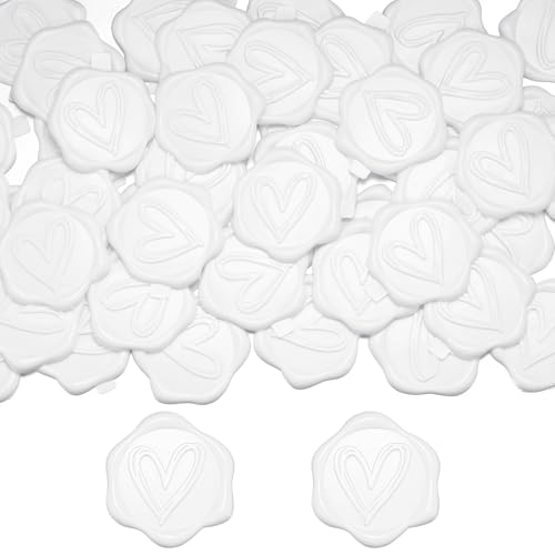 Filhome 50 Stück Wachssiegel Selbstklebend Herz Umschlagaufkleber Dekoration Sticker für Hochzeit, Einladungen, Geschenke, Briefe (Weiß) von Filhome