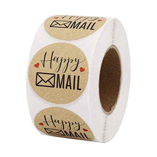 Filhome 500 Stück Kraftpapier Happy Mail Aufkleber Paketetiketten für Geschenk-Umbauten von Filhome