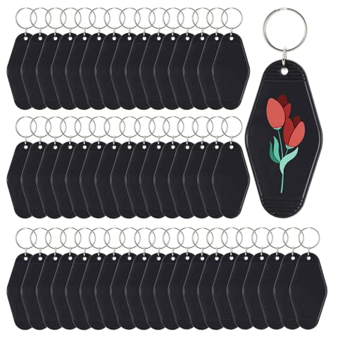 Filhome 50pcs Blanko Motel Schlüsselanhänger beschriftbar Schwarz Vintage Hotel Schlüsselanhänger für DIY Crafts Gepäckanhänger (Schwarz) von Filhome