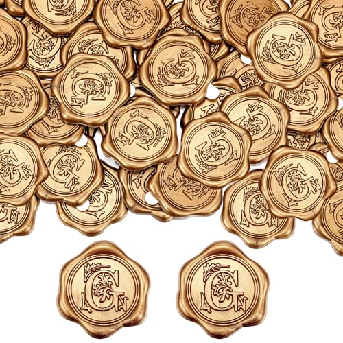 Filhome Goldene Wachssiegel Selbstklebend (50 Stück) A-Z Selbstklebend, Vintage Dekoration für Hochzeit, Einladungen, Geburtstage & Partys (G) von Filhome