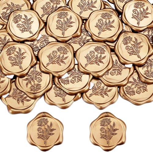 Filhome Wachssiegel Selbstklebend 50 Stück Pflanze Umschlagaufkleber Gold Siegelaufkleber Wachssiegelstempel Sticker für Hochzeit Einladung (Seerose) von Filhome
