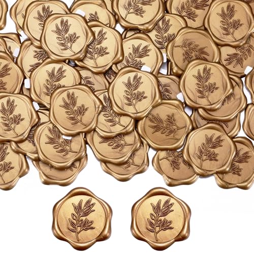 Filhome Wachssiegel Selbstklebend 50 Stück Pflanze Umschlagaufkleber Wachssiegelstempel Sticker Siegelaufkleber für Hochzeit Geburtstag Party (GOLD- Seerose) von Filhome
