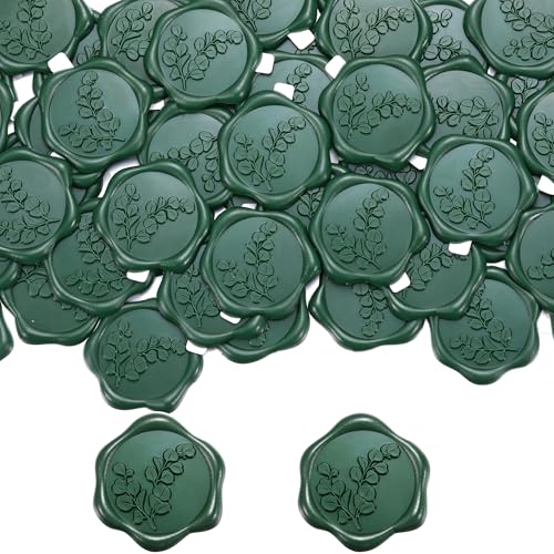Filhome Wachssiegel Selbstklebend 50 Stück Pflanze Umschlagaufkleber Wachssiegelstempel Sticker Siegelaufkleber für Hochzeit Geburtstag Party (GRÜN- Eukalyptus #1) von Filhome