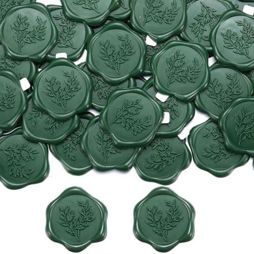 Filhome Wachssiegel Selbstklebend 50 Stück Pflanze Umschlagaufkleber Wachssiegelstempel Sticker Siegelaufkleber für Hochzeit Geburtstag Party (GRÜN- Eukalyptus #2) von Filhome