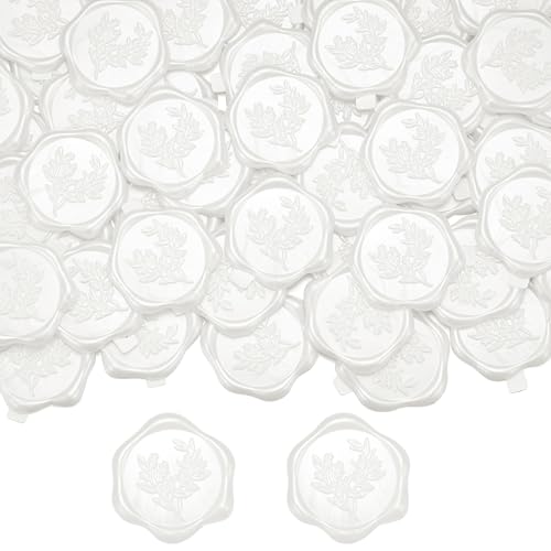 Filhome Wachssiegel Selbstklebend 50 Stück Pflanze Umschlagaufkleber Wachssiegelstempel Sticker Siegelaufkleber für Hochzeit Geburtstag Party (WEIß- Eukalyptus #2) von Filhome