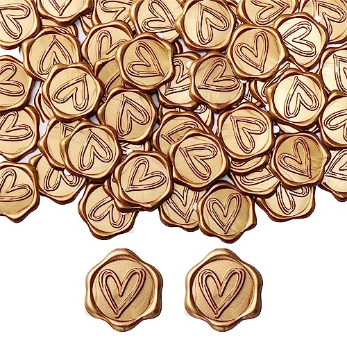 Filhome Wachssiegel Selbstklebend Herz, 100 Stück Umschlagaufkleber Wachssiegelstempel Sticker Siegelaufkleber für Hochzeit Geburtstag Party (Herz#1-GOLD) von Filhome