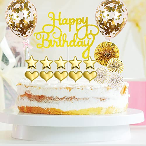 17 Stück Cake Toppers Kuchendekoration Geburtstag Happy Birthday Cake Topper Cupcake Dekoration für Mädchen Kinder Geburtstagsfeiern (Gold) von Fililogor