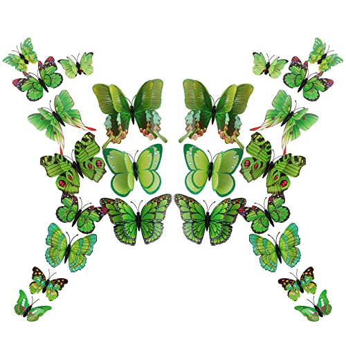 24 Stück 3D-Schmetterlings-Wanddekoration, Doppelschicht-Stereo-Schmetterlings-Wandaufkleber, abnehmbar, ideal für Partydekorationen zu Hause Zimmer (grün) von Fililogor