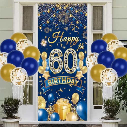 60.Geburtstagsdeko, Navy Blau Gold Banner mit Luftballons 60 Jahr Geburtstagdeko Banner 60 Geburtstag Männer und Frau Geburtstagsdeko Banner Set 60 Jahre Jahrestag Party Supplies von Fililogor