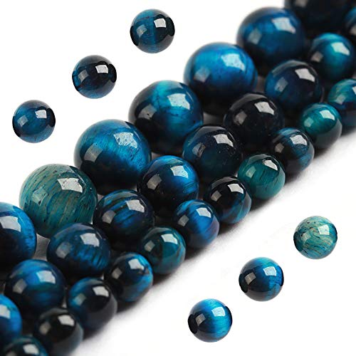 Filluck Naturstein-Perlen, 10 mm, blauer Tigerauge, Jaspis, poliert, rund, glatt, Edelsteinperlen für Schmuckherstellung, Erwachsene, 38,1 cm (blaues Tigerauge, 10 mm) von Filluck