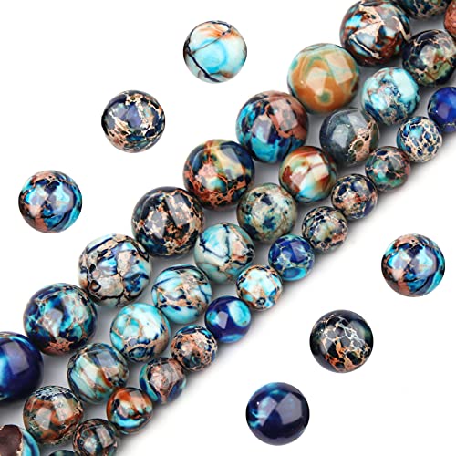 Filluck Naturstein-Perlen, 10 mm, gemischt, blauer kaiserlicher Jaspis, poliert, rund, glatt, Edelsteinperlen für die Schmuckherstellung, Erwachsene, 38,1 cm (gemischter blauer kaiserlicher Jaspis, 10 mm) von Filluck