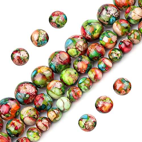 Filluck Naturstein-Perlen, 10 mm, grün, rot, kaiserlicher Jaspis, poliert, rund, glatt, Edelstein-Perlen für die Schmuckherstellung, Erwachsene, 38,1 cm (grün, roter kaiserlicher Jaspis, 10 mm) von Filluck