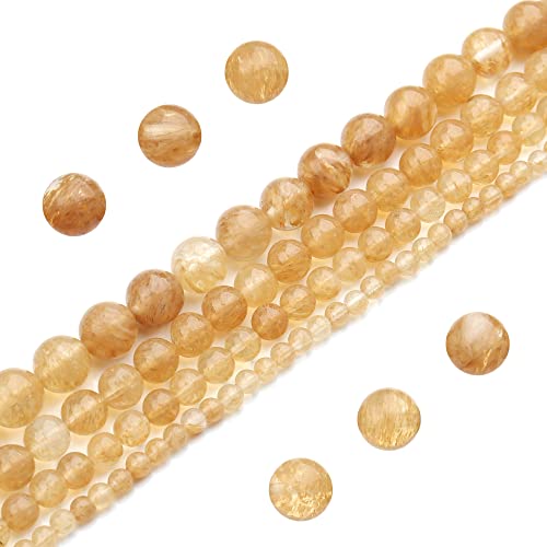 Filluck Naturstein-Perlen, 4 mm, Gold, Rutilquarz, poliert, rund, glatt, Edelsteinperlen für Schmuckherstellung, Erwachsene, 38,1 cm (goldener Rutilquarz, 4 mm) von Filluck