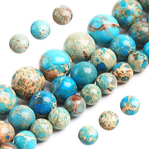 Filluck Naturstein-Perlen, 6 mm, blauer imperialer Jaspis, poliert, rund, glatt, Edelstein-Perlen für Schmuckherstellung, Erwachsene, 38,1 cm (blauer kaiserlicher Jaspis, 6 mm) von Filluck
