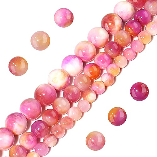 Filluck Naturstein-Perlen, 6 mm, rosa, gelbe Jade, poliert, rund, glatt, Edelstein-Perlen für die Schmuckherstellung, Erwachsene, 38,1 cm (rosa, gelbe Jade, 6 mm) von Filluck