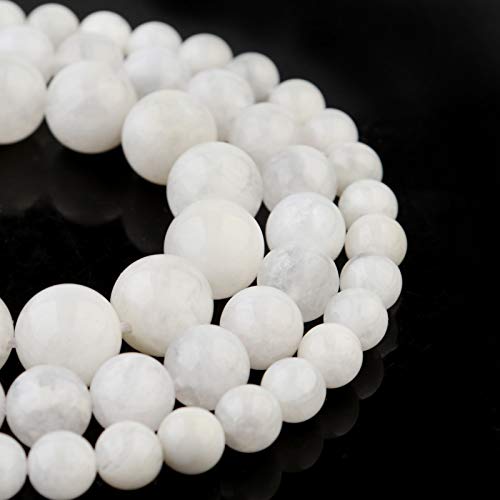 Filluck Naturstein-Perlen, 8 mm, weißer Mondstein, poliert, rund, glatt, Edelstein-Perlen für Schmuckherstellung, 38,1 cm (weißer Mondstein, 8 mm) von Filluck