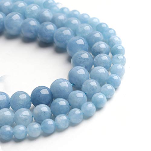 Filluck Naturstein-Perlen, Aquamarin, 10 mm, poliert, rund, glatt, Edelstein-Perlen für Schmuckherstellung, 38,1 cm (Aquamarin, 10 mm) von Filluck