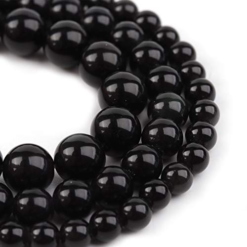 Filluck Natursteinperlen 8 mm schwarz poliert rund glatt Achat Edelstein Perlen für Schmuckherstellung 38,1 cm (schwarzer Onyx, 8 mm) von Filluck