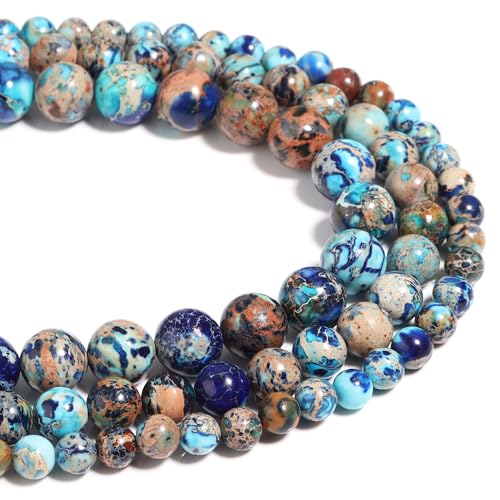 Naturstein Perlen 6mm gemischt blau Imperial Jasper poliert Runde glatt Edelstein Perlen für Schmuck machen Erwachsene 15 Zoll von Filluck