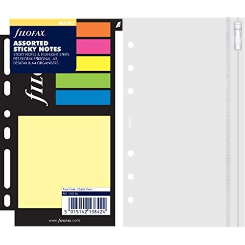 Filofax 130136 Haftnotizen, farbig sortiert & 133618 Personal Klarsichttasche mit Reißverschluss von Filofax