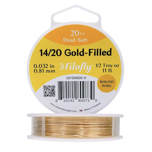 Filofly, 20 Gauge, 14/20 Gelbgold gefüllter Draht, weich und rund, 1,2 g (11 Fuß) von Filofly