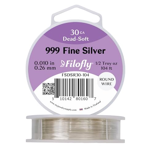 Filofly, 999 feiner Silberdraht, weich, rund, 30 Gauge, 30 g von Filofly