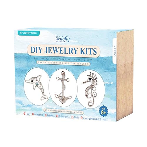 Filofly Schmuckherstellungs-Set 004 Ozean, mit Materialien und Anleitung (evtl. nicht in deutscher Sprache) zum Herstellen von Seepferdchen, Dophin und Anker-Drahtwickeldraht, Geschenk von Filofly