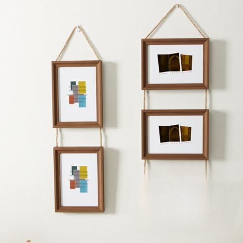 Filteilect Kreativer Doppel-Bilderrahmen für Kinder, Wanddekoration mit Juteseil in Walnuss, Holzmaserung, Weiß und Eichenfarben (B) von Filteilect