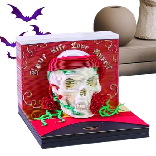 Filvczt Time Piece Kalender 2026 | 3D Notizblock Abreißkalender Halloween Schädel Planung | Halloween Tischdekoration für Markierte Feiertage Erinnerungen Termine von Filvczt