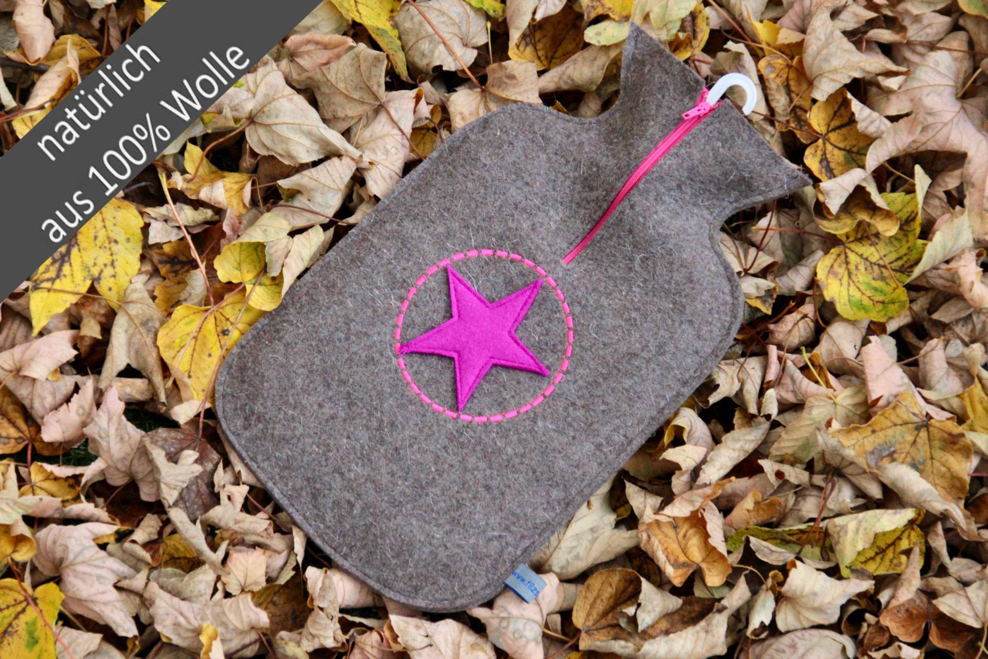 Filz - Kuschelwärmflaschenhülle in Natur Mit Pinken Stern Filz - Kuschelwärmflaschenhülle in Natur Mit Pinken Stern von Filzschnitt