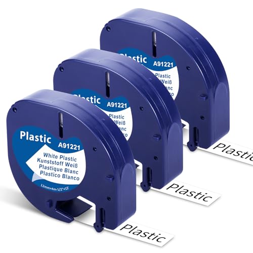 Fimax kompatibel Dymo Letratag Etikettenband Plastic White 12mm x 4m Letratag XR Bänder für Dymo Beschriftungsgerät LT-100H LT-100T, Kunststoff Schriftband 91221/S0721660 Schwarz auf Weiß von Fimax Tech