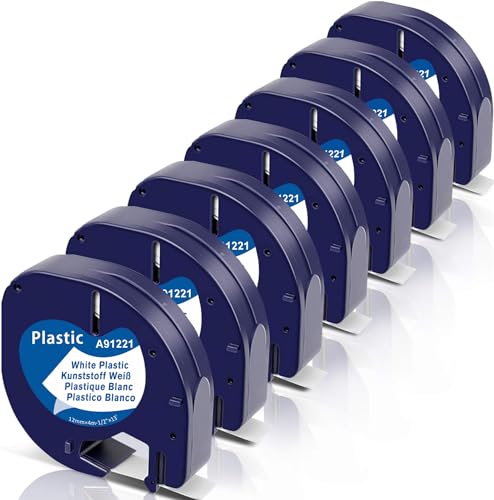Fimax 7X 91221 Bänder kompatible für Dymo LetraTag Etikettenband, 12mm x 4m Schriftband Schwarz auf Weiß Kunststoff, für LT-100H LT-100T XR 200B XM Fimax 7X 91221 Bänder kompatible für Dymo LetraTag Etikettenband, 12mm x 4m Schriftband Schwarz auf Weiß Kunststoff, für LT-100H LT-100T XR 200B XM von Fimax Tech