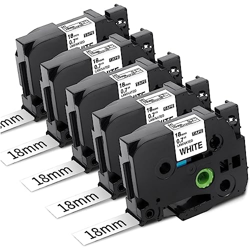Fimax 5x Kompatibel Schriftband TZe-241 Cassette 18 mm als Ersatz für Brother P-touch Bänder Tze241 Etikettenband für PT-D450VP PTD400 PTE300VP PTE500VP PT-P900W PT-P950NW PTD600VP, Schwarz auf Weiß von Fimax Tech