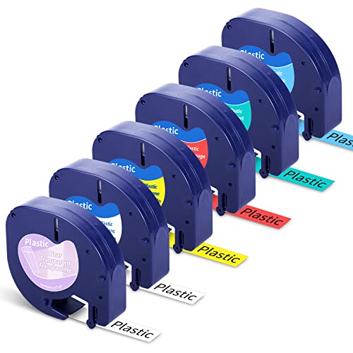 Fimax 6er Pack Plastic Etikettenband Bänder kompatible für Dymo LetraTag Etikettenband, 12mm x 4m Schriftband Schwarz auf Weiß Kunststoff, für LT-100H LT-100T XR 200B XM von Fimax Tech
