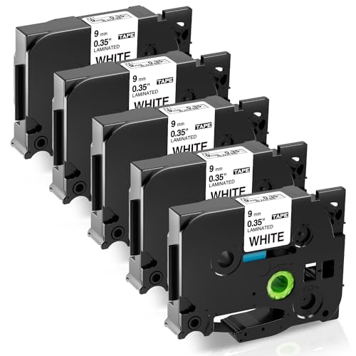 Fimax Kompatibel Schriftband TZe-221 Ersatz für Brother P-Touch Bänder Cassette 9mm Schwarz auf Weiß TZe221 Tz-221 Laminiertes Etikettenband für PT-H105 H100LB H107B 100LB E100 1005 1000 900, 5 Pack von Fimax Tech