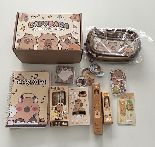 Fimibuke Kinder-Schulbedarf für Mädchen und Jungen, niedliches Capybara-Schreibwaren-Set mit Federmäppchen, Gelstiften, Aufklebern, Notizbüchern, Haftnotizen, Kawaii, Geburtstagsgeschenk für Fimibuke Kinder-Schulbedarf für Mädchen und Jungen, niedliches Capybara-Schreibwaren-Set mit Federmäppchen, Gelstiften, Aufklebern, Notizbüchern, Haftnotizen, Kawaii, Geburtstagsgeschenk für von Fimibuke