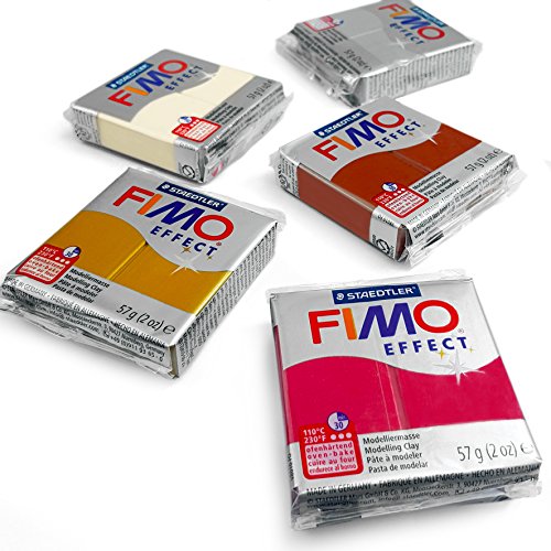 Fimo Effekt Polymer Ofen-Modelliermasse, 57 g, Set von 5 metallischen Beschichtungen von Fimo