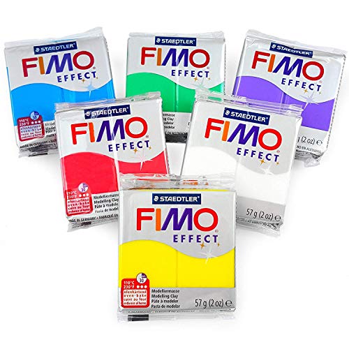 FIMO Effect Polymer-Modelliermasse, ofenhärtend, 57 g, Set mit 6 Stück, transparentes Finish von Fimo