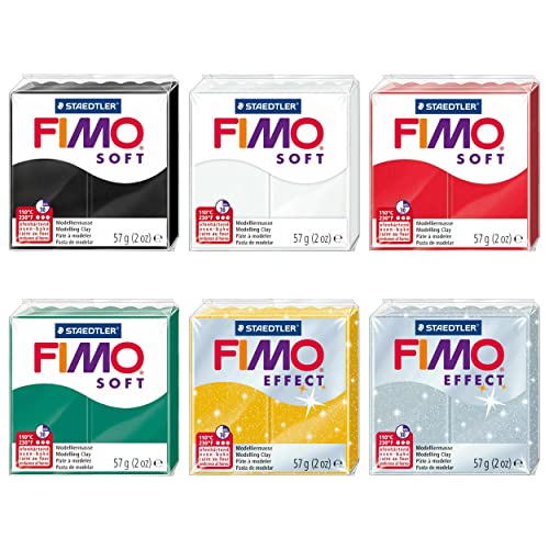 FIMO Soft and Effect Polymer Ofen-Modelliermasse, 57 g, 6 Farben, Weihnachtsfarben von Fimo