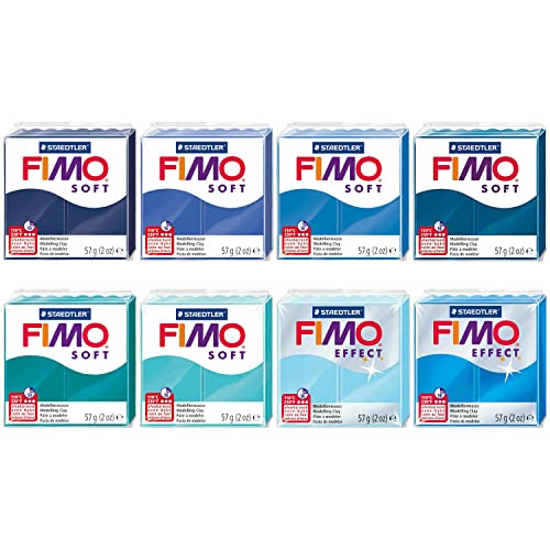 FIMO Soft & Effect Modelliermasse, Polymerofen, 57 g, Blautöne, 8 Stück von Fimo