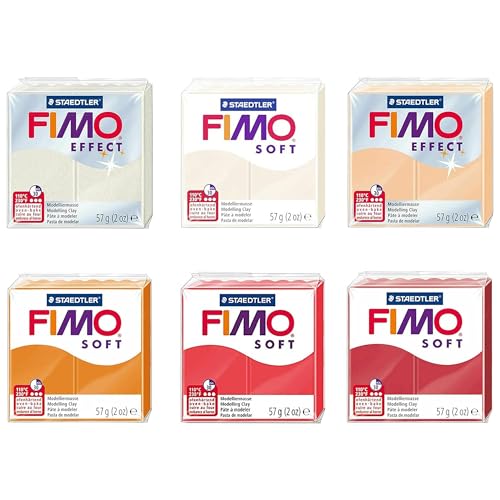 FIMO Soft & Effect Polymer-Ofen-Modelliermasse, 57 g, 6 Farben, milde Töne von Fimo