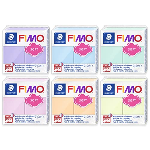 Fimo Effect Polymer-Modelliermasse, ofenhärtend, 57 g, Set mit 6 Stück, Pastell-Finish von Fimo