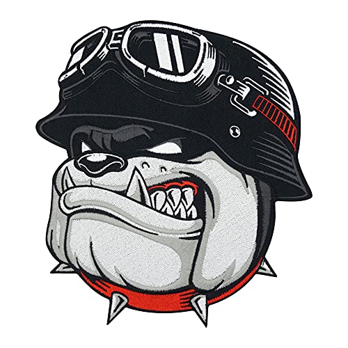 Finally Home Große Biker Bulldogge Rückenpatch zum Aufbügeln für Lederwesten | Motorrad Kutte Patches, Hunde Rückenaufnäher, Motorradjacke Flicken, Motorcycle Aufnäher für Männer von Finally Home